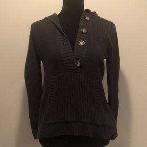 Tommy Hilfiger, Knit Sweater with Hood- Black/Medium, Quarter Buttons